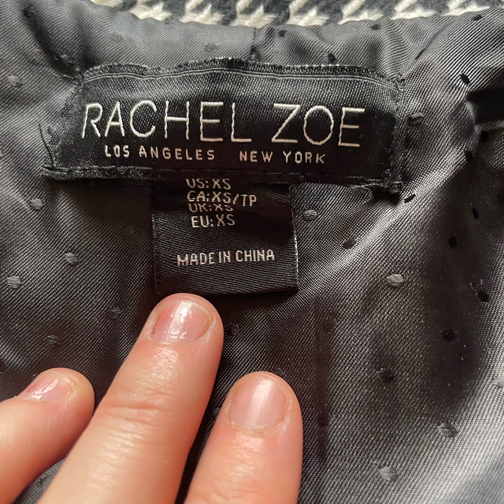 Rachel Zoe Houndstooth Double-Breasted Coat | XS | Classic Black and White Layer - Picture 2 of 8